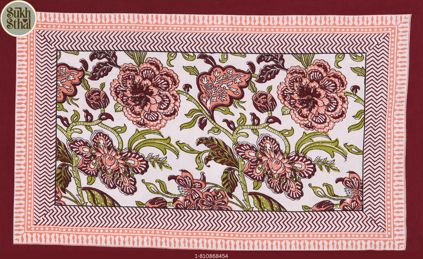 Pohutukawa Maroon (Sundari Handblock - 2) 90 X 108 INCHES